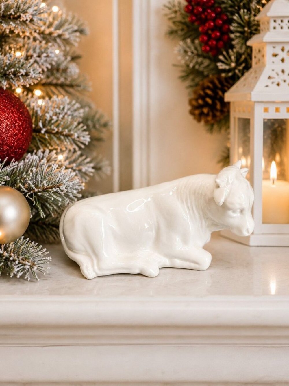 Vintage White Goebel Hummel Nativity Ox Cow CV Bee W Germany 6.25" Porcelain